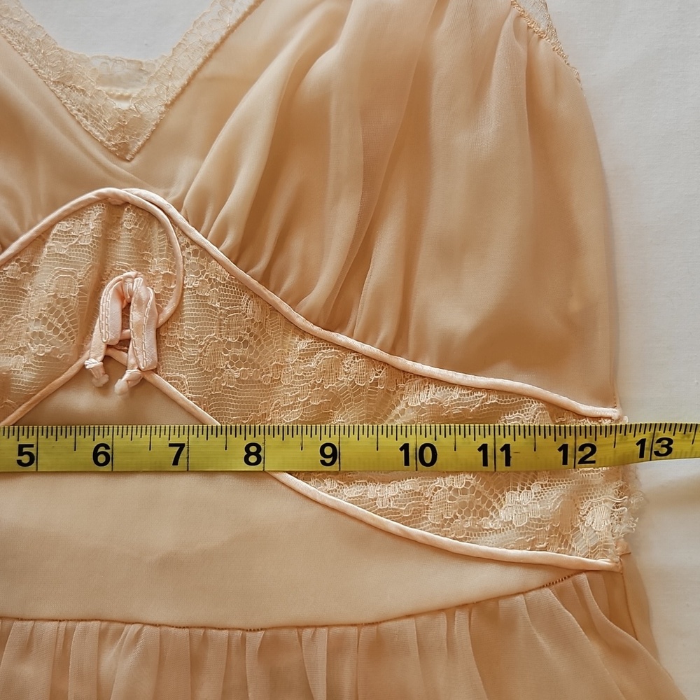 Gotham Gold Stripe Nightgown Vintage size 32 bust XS Beige Semi Sheer Glamorous - Picture 9 of 16